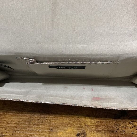 White House Black Market Silver Reptile Print Clutch With Strap - Picture 4 of 4